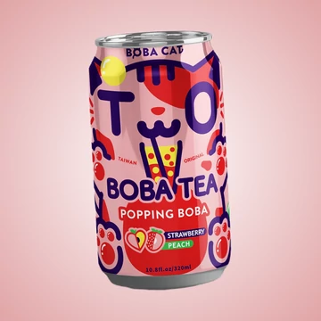 Boba Cat Bubble Tea Strawberry Peach eper és barack ízesítésű buborék tea 315ml