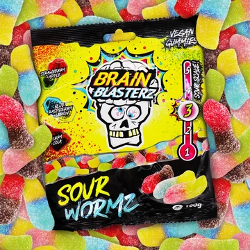 Brain Blasterz Sour Wormz savanyú kukac formájú gumicukor 100g