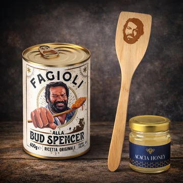 Bud Spencer szalonnás-hagymás bab ajándék mézzel és fakanállal 400g