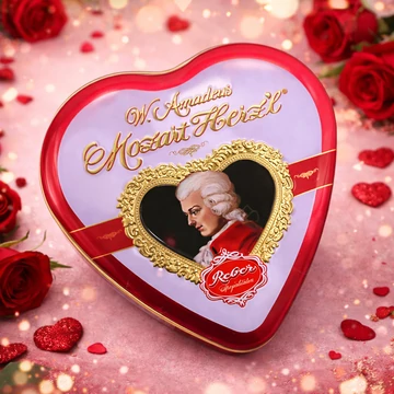 Reber Mozart szív alakú marcipános praliné fémdobozban 60g
