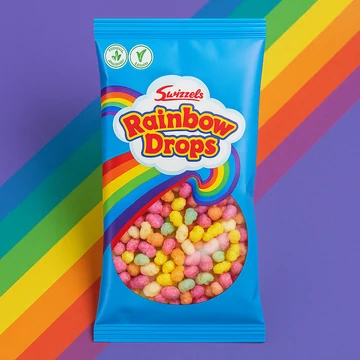 Swizzels Rainbow Drops angol szivárvány színű puffasztott gyümölcsízű rizs 10g