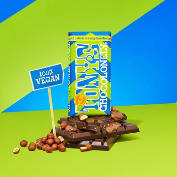 Tonys Chocolonely Dark Creamy Hazelnut Crunch mandulakrémmel és mogyoróval töltött étcsokoládé 180g