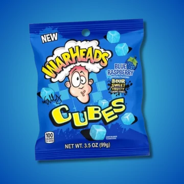 Warheads Blue Raspberry Cubes kék málna ízű savanyú gumicukor 99g - Szavatossági idő: 2025-02-28