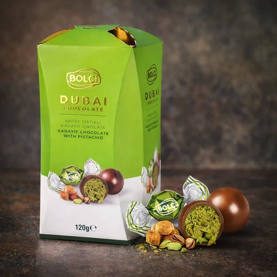 Bolci Dubai csokoládé golyók pisztáciás Kadayif tésztás töltelékkel 120g