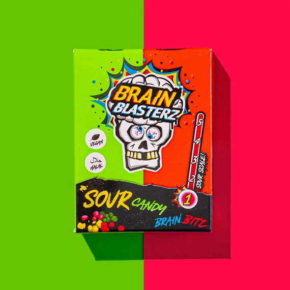 Brain Blasterz Sour Bitz savanyú alma-eper ízű cukor 45g