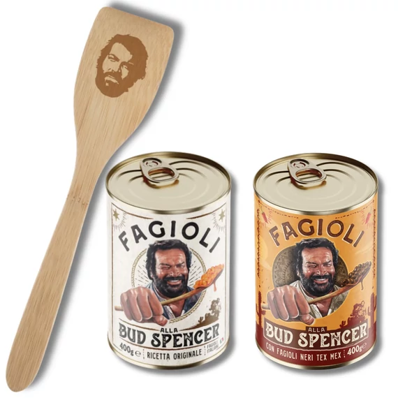 Bud Spence csomag - szalonnás-hagymás bab és TexMex mexikói bab Bud Spencer fakanállal 2x400g
