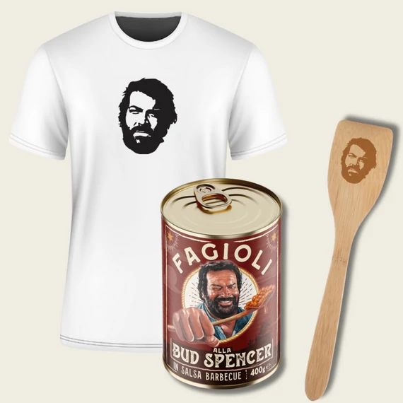 Bud Spencer BBQ póló csomag (1 db BBQ bab, 1 db Bud Spencer póló, 1 db fakanál)
