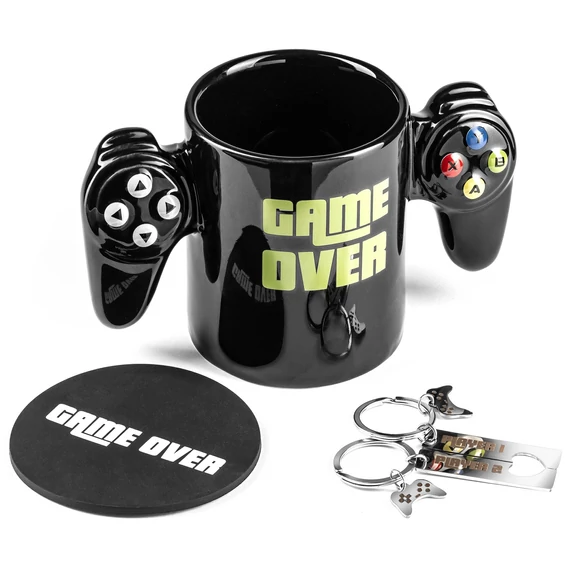 Game Over bögre szett poháralátéttel és 2 db kulcstartóval