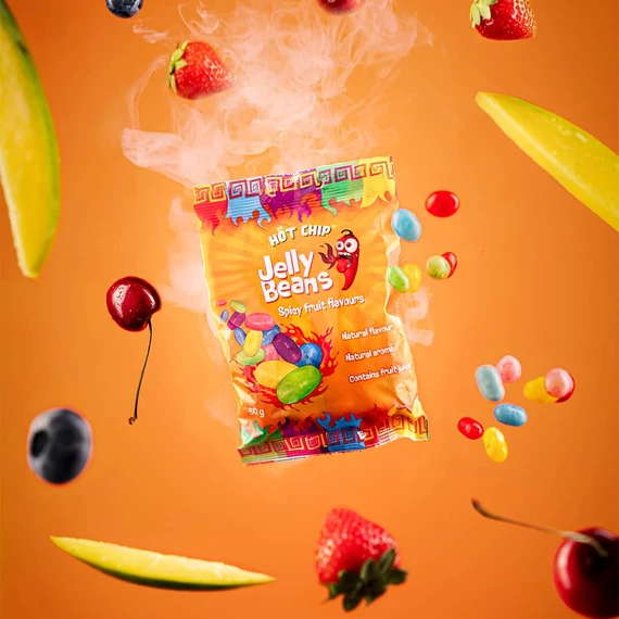 Hot Chip Jelly Beans csípős gyümölcs ízű drazsé cukorkák 60g