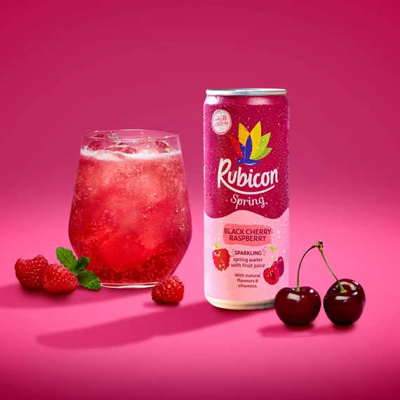 Rubicon Spring Black Cherry-Raspberry ízű szénsavas üdítő 330ml
