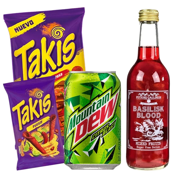 2 db Takis mexikói chips + 1 db Harry Potter mágikus és 1 db Mountain Dew ajándék üdítő 