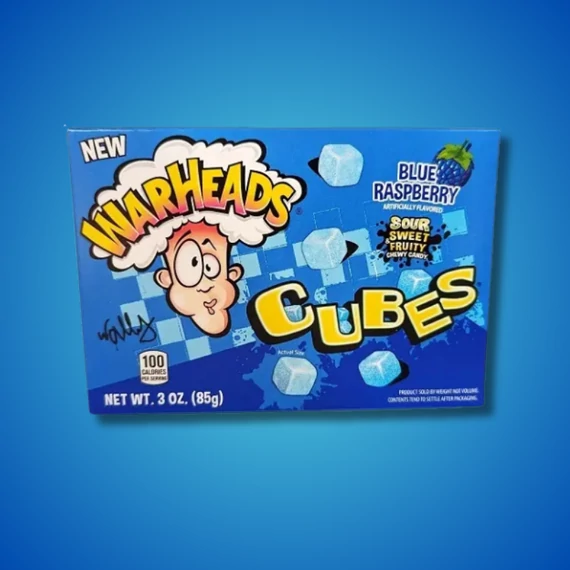 Warheads Blue Raspberry Cubes kék málna ízű savanyú gumicukor 85g