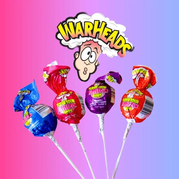Warheads Super Sour Bubble Gum amerikai extra savanyú nyalóka rágóval 15g