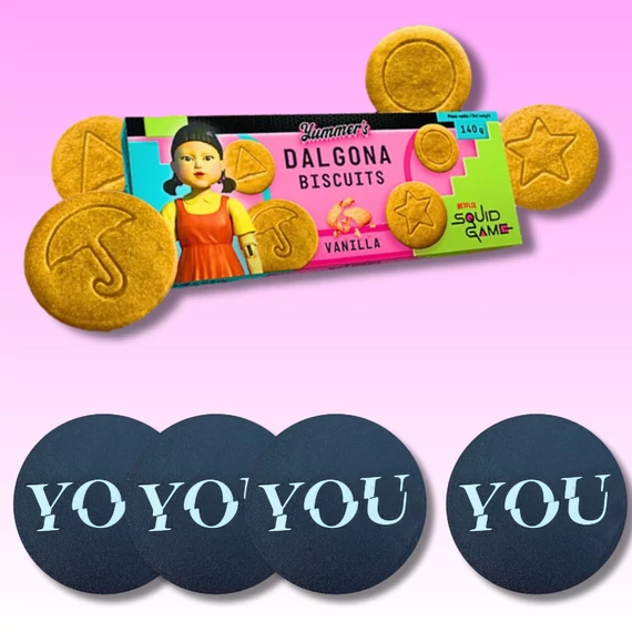 Netflix and Chill csomag - You poháralátét szett (4db) és Squid Game Dalgona keksz 140g
