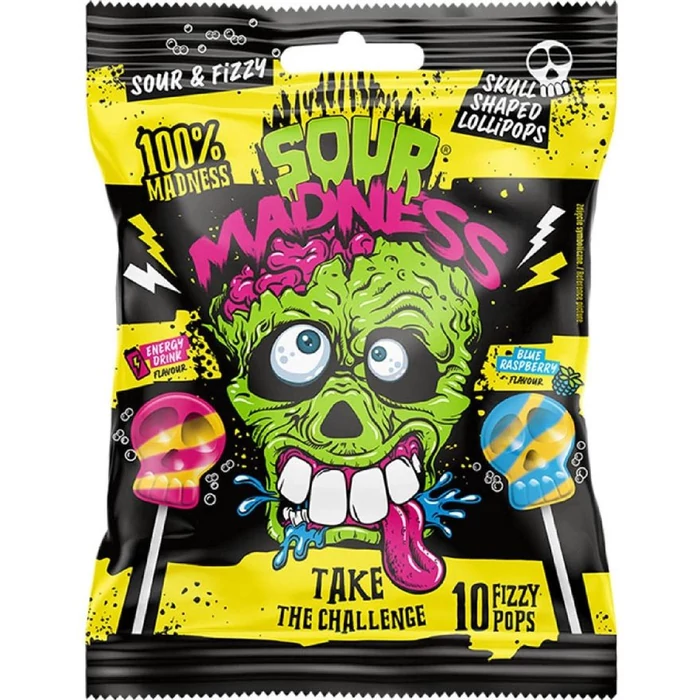 Argo Sour Madness Extrém savanyú koponya alakú gyümölcsös nyalóka csomag (9db) 90g