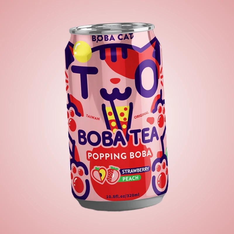 Boba Cat Bubble Tea Strawberry Peach eper és barack ízesítésű buborék tea 315ml