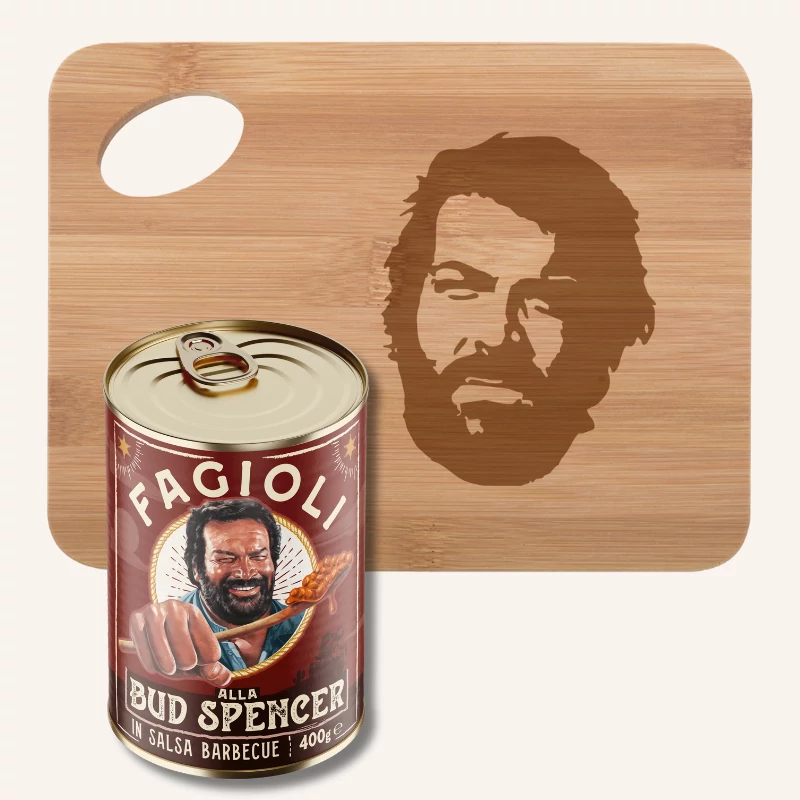 Bud Spencer vágódeszka csomag ( 1 db Bud Spencer Salsa BBQ bab és 1 db vágódeszka)