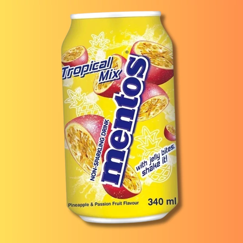 Mentos Tropical Mix trópusi gyümölcs ízű üdítő zselédarabokkal 340ml