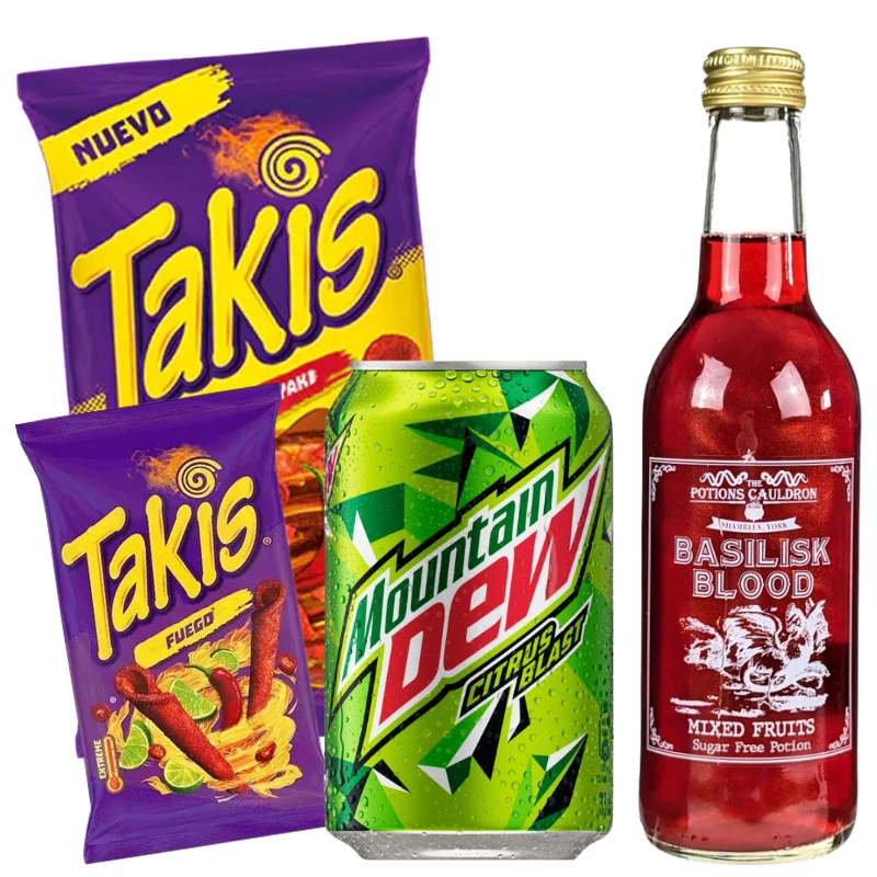 2 db Takis mexikói chips + 1 db Harry Potter mágikus és 1 db Mountain Dew ajándék üdítő 