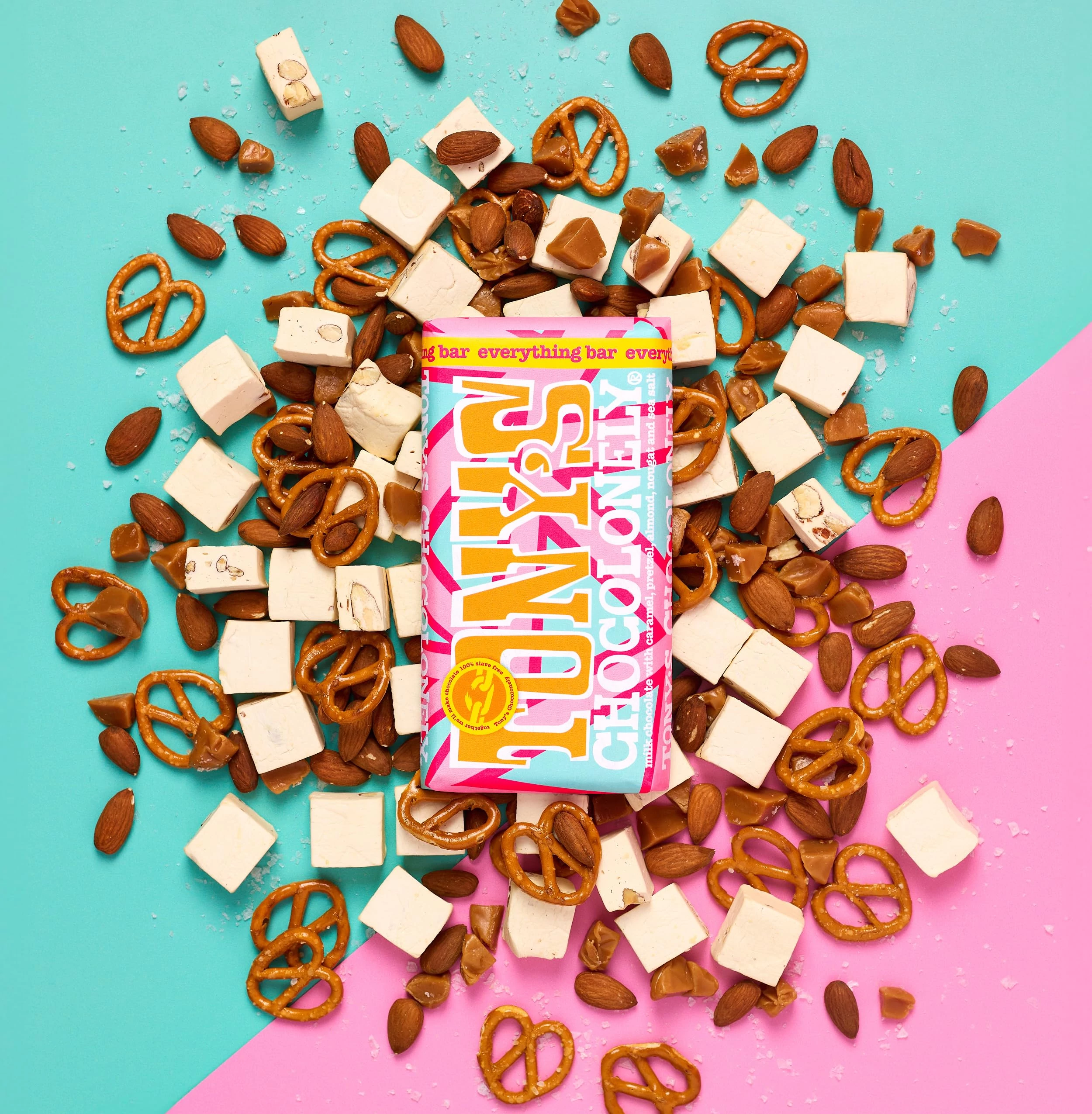 Tonys Chocolonely Everything Bar mandulás pereces mogyorós tejcsokoládé 180g