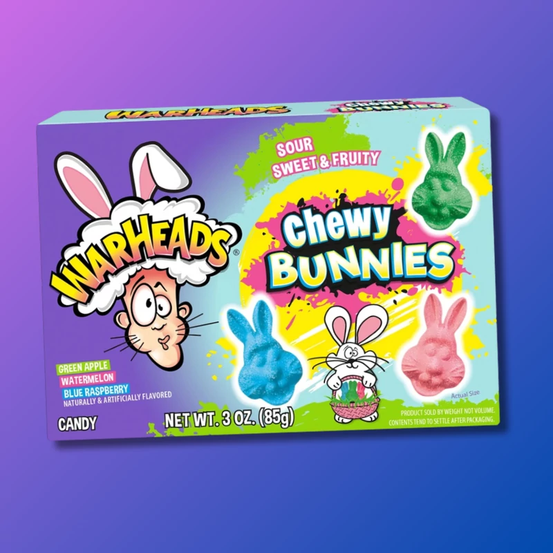 Warheads Chewy Bunnies húsvéti nyuszi formájú savanyú amerikai gyümölcsös gumicukor 85g